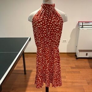 Chic Red Patterned Halter Mini Dress